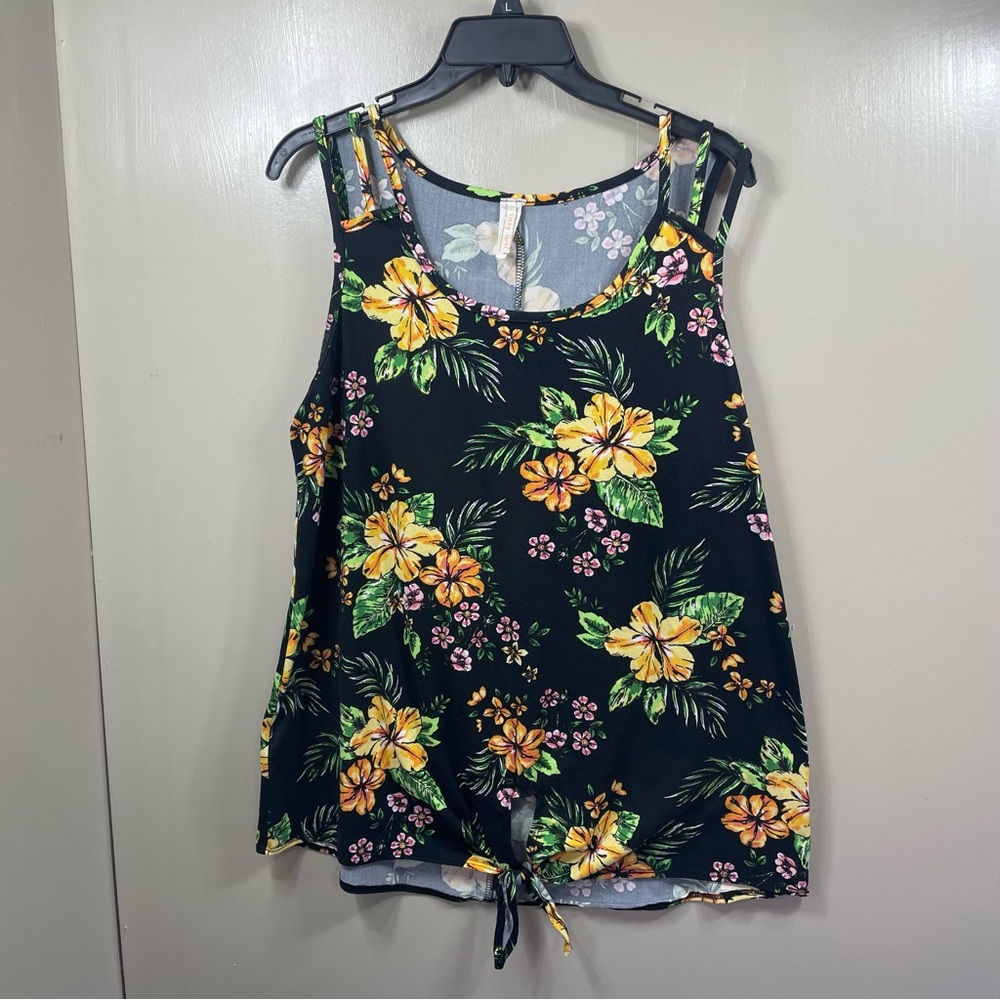Floral Sleeveless Top - Black and Yellow